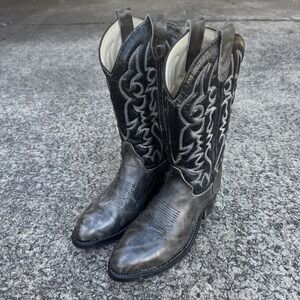 Vntg Iron Age Cowboy‎ Boots Men's 7 D ( Women's 9) Gray Black Tall Steel Toe